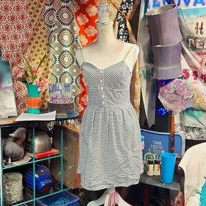 Love Notes  spaghetti strap dress,blue and white stripes, Large